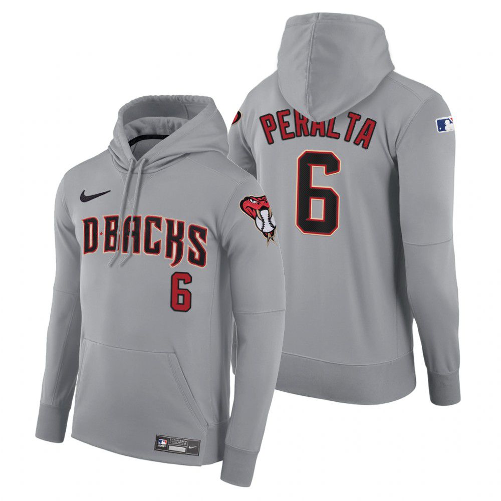 Men Arizona Diamondback 6 Peralta gray road hoodie 2021 MLB Nike Jerseys